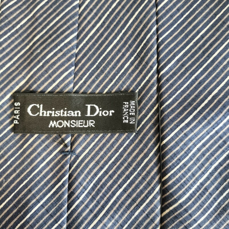 Christian Dior(クリスチャンディオール)紺グレーストライプネクタイ