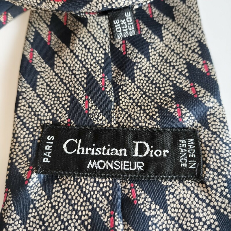 Christian Dior(クリスチャンディオール)黒紺点々ストライプネクタイ