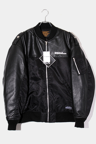 23AW NEIGHBORHOOD NH × Schott.SIZE:L LEATHER COMBI MA-1 JACKET レザーコンビ フライトジャケット BLACK ブラック 232USSHN-JKM02S /●