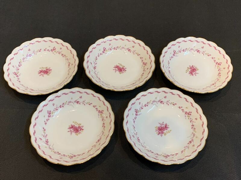 中古美品 ノリタケ Noritake スタジオコレクション 深皿小 5枚セット 14,5cm バラ 花柄 金縁 飾り コレクション　5