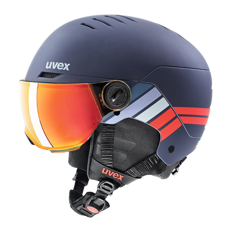 23UVEX rocket junior visor NAVY/RedStripeMatte51-55㎝ Lenz：RedMirror（S2）眼鏡可　定価￥22000　！即決・赤字換金です