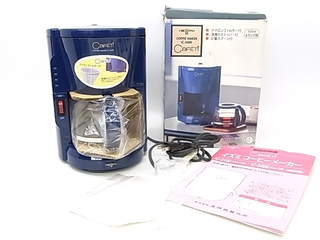 h0618 IZUMI COFFEE MAKER IC-3400 イズミ　「CaFETi」　ブルー　520ml　ナイロンフィルター・計量スプーン付　通電確認済　元箱
