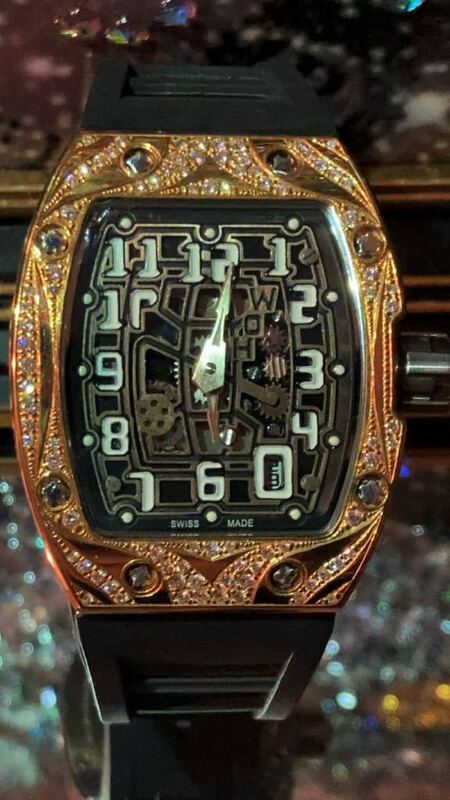 RM67-01仕様18KYG製天然ホワイトダイヤモンド腕時計オリジナル品RM仕様宝石ダイヤ鑑別書付属ボックス付属