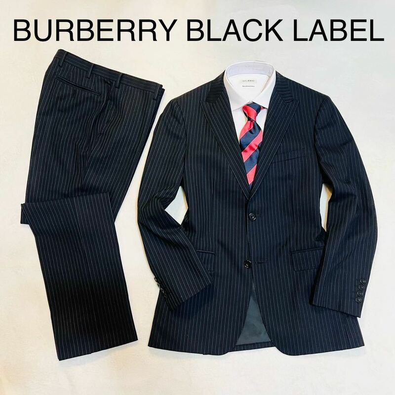 【美品】BURBERRY BLACK LABEL バーバリーブラックレーベル セットアップ スーツ ノータック 総裏 サイドベンツ ダークネイビー 