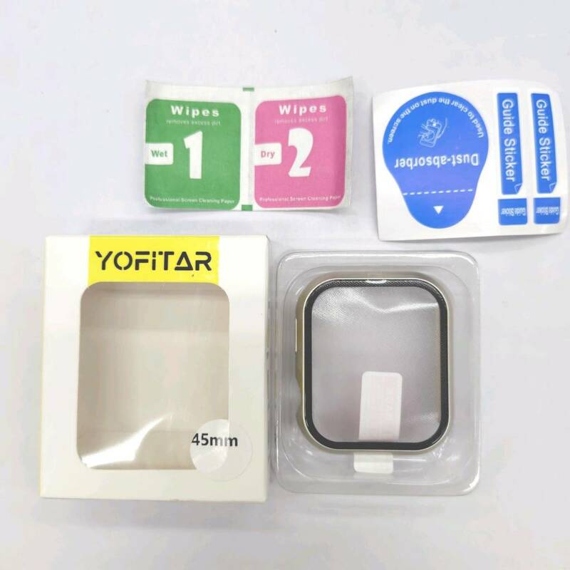 ★【在庫処分価格】YOFITAR Apple Watch 用 ケース　アップルウォッチ保護45mm カバー ガラスフィルム　スターライト☆C01-389a