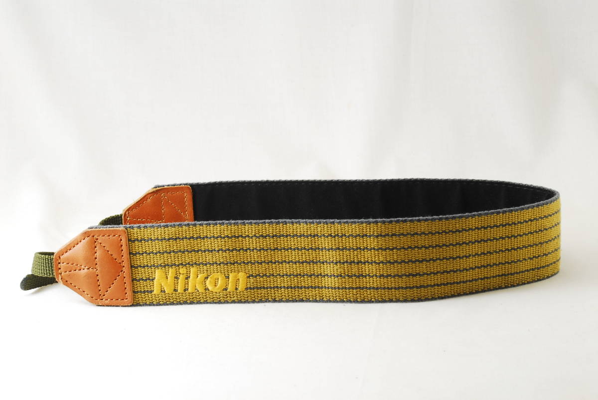 ☆レア☆Nikon ニコン ワイド ストライプ カメラ ストラップ 黄色(イエロー) 幅広4.5cm ボーダーライン ショルダー ネック Camera Strap☆