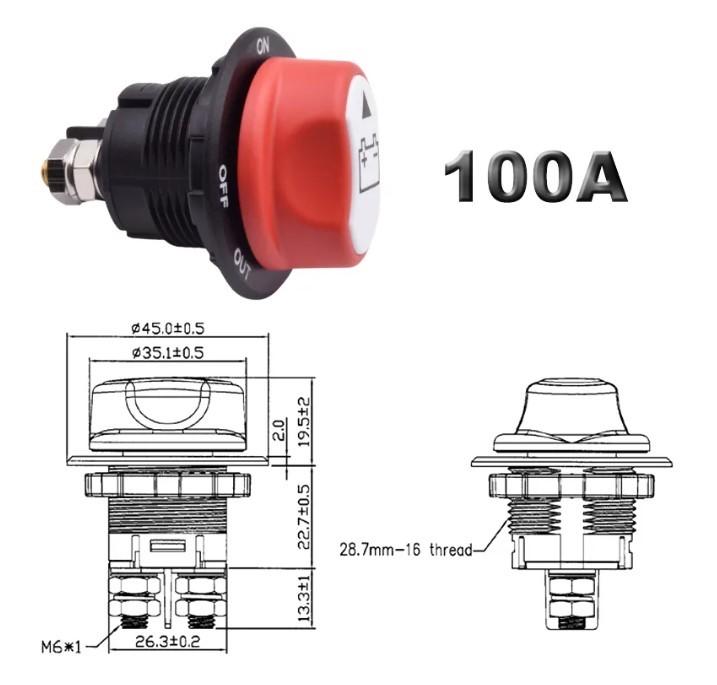 ё　100A バッテリー キルスイッチ 12V 24V　☆カットオフ マリーン レース ドラッグ トライアル ドリフト