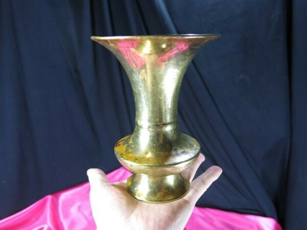 A 鍍金銅製花器 明治～大正時代 　花瓶　 仏具　金工　仏教　寺院