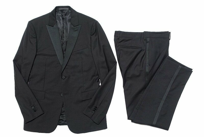 定価30万 極美品 VALENTINO ヴァレンティノ ドレス スーツ セットアップ タキシード ウール モヘア ブラック 黒無地 メンズ 48 ジャケット