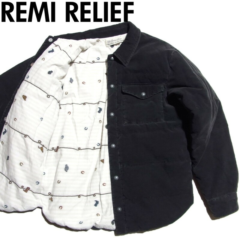 REMI RELIEF × BEAMS PLUS 別注 コーデュロイ ダウン シャツ ジャケット S 黒 ブラック レミレリーフ ビームス