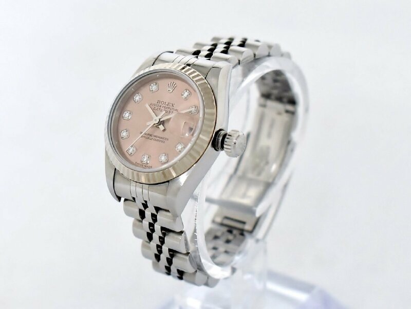 ロレックス ROLEX 腕時計 デイトジャスト 79174G 2235 レディース 自動巻き SS×WG 10Pダイヤ ピンク文字盤 3針 → 2401LA001
