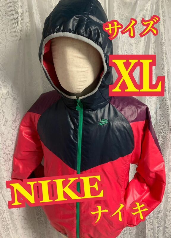 NIKE ナイキ　ナイロンジャケット　中綿　フードジャケット　ランニング　刺繍ロゴ　XL