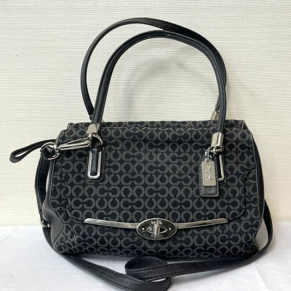 AS0106-02 COACHコーチ 25215 キャンバス×レザー 2WAY ショルダーハンドバッグ ブラック黒系 同梱まとめて取引不可/単品取引のみ