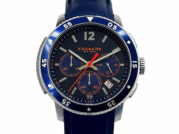 COACH コーチ メンズ腕時計 QZ CA.103.2.27.1100 スモセコ デイト クロノグラフ ネイビー文字盤 ラバーベルト
