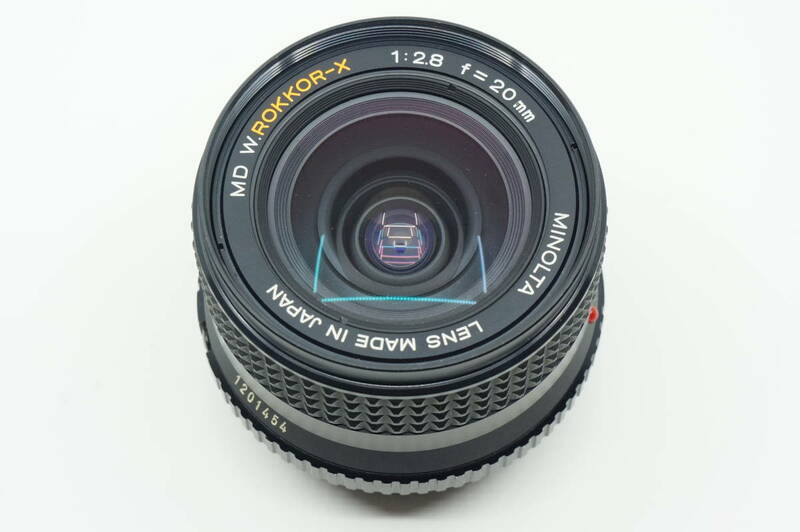 希少 ミノルタ MD W.ROKKOR-X 20mm F2.8 専用メタルフード付き minolta MDロッコール 超広角レンズ