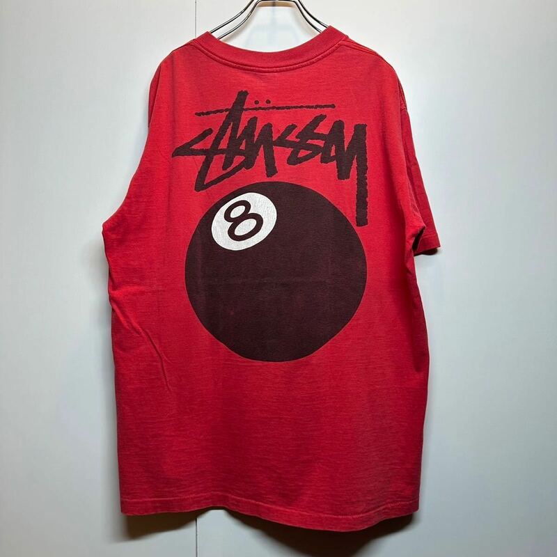 【L】1980s old stussy Tshirts eight ball red 80年代 オールド ステューシー Tシャツ 黒タグ USA製 8ボール バックプリント レッド F231