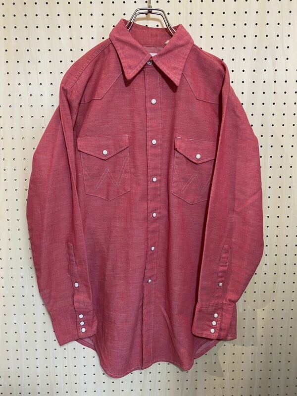 【15 1/2】70s vintage Wrangler Western shirt RED ラングラー ウエスタン シャツ 長袖 レッド 赤 F274