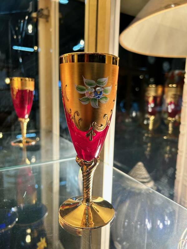 【ecorio/エコリオ】ベネチアングラス　ムラノガラス　イタリア製　シャンパングラス　ベネチアンレッドゴールド