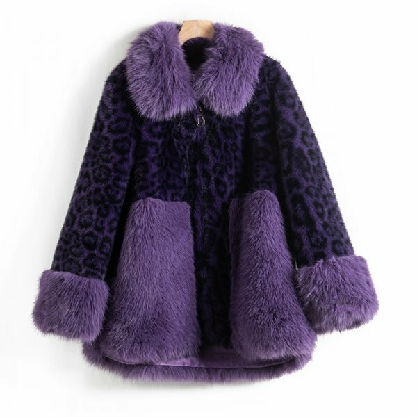新品暖かいレディースミンク混毛皮ジャケットフォックスファーコート紫MーMY213331215