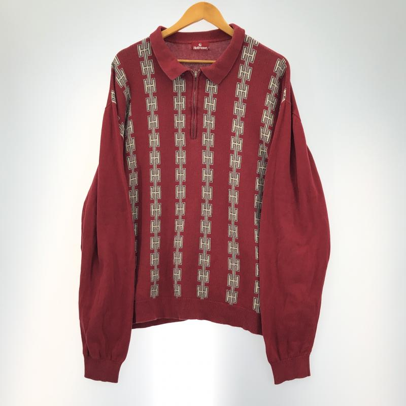 【中古】HELLRAZOR CHAIN HALF ZIP KNIT SWEATER サイズL　赤　ヘルレイザー[240091344693]