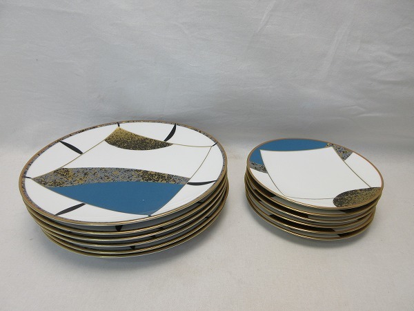 I-m10754 【 美品 希少 洋食器 Noritake ノリタケ 金彩色絵 大皿6枚 中皿6枚 丸皿 盛皿 底印 箱無 】 検) 日本製 食器 パン皿 ケーキ皿 ⅲ