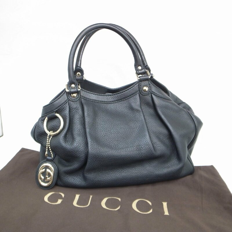 1390T【本物保証】 グッチ GUCCI スーキー レザー ショルダーバッグ ハンドバッグ ブラック 211944/213048