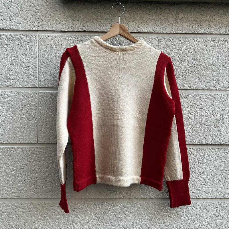 60s USA古着 レディース ウールニット 2トーン 赤 白 セーター Quality Knitting Co. アメリカ古着 vintage ヴィンテージ デザインニット
