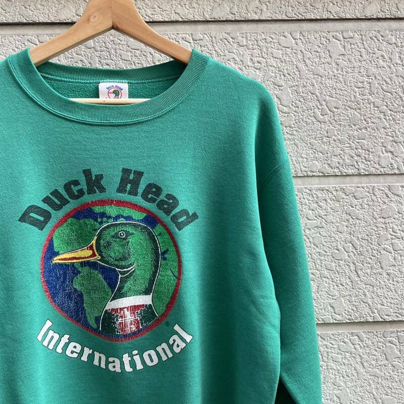 90s USA製 緑 スウェットシャツ トレーナー Duck Head グリーン アニマルプリント アメリカ製 古着 vintage ヴィンテージ Lサイズ