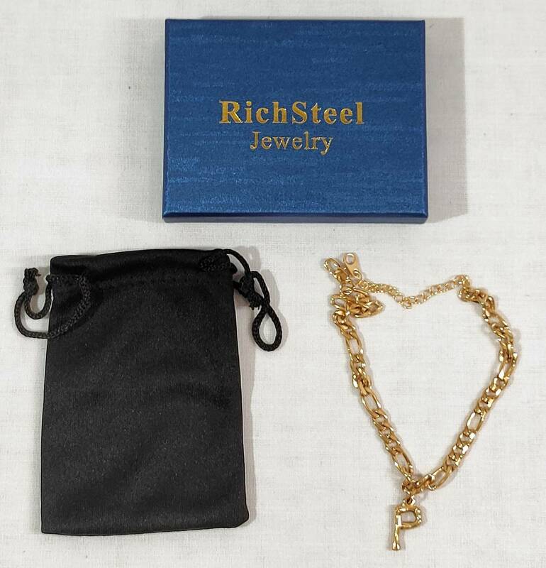 【1円出品】Richsteel アンクレット ゴールド イニシャルP チャーム フィガロチェーン 調整可能 ファッション 夏