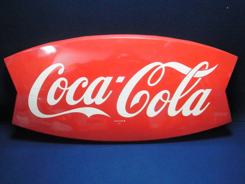 ★コカ・コーラ Caca Cola 看板 ブリキ フィッシュテール リボン型 レトロ ビンテージ アンティーク 107cm×50cm×5cm 現状★170