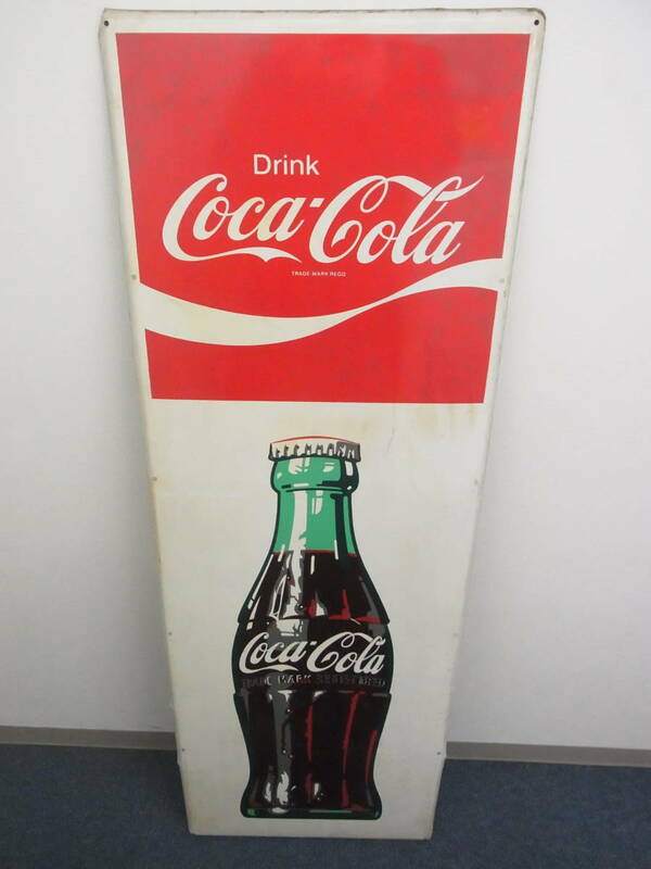 ★コカ・コーラ Coca Cola 看板 ブリキ 昭和レトロ 縦長型 当時物 ビンテージ レトロ 瓶のイラスト 136cm×44.5cm 現状★佐190