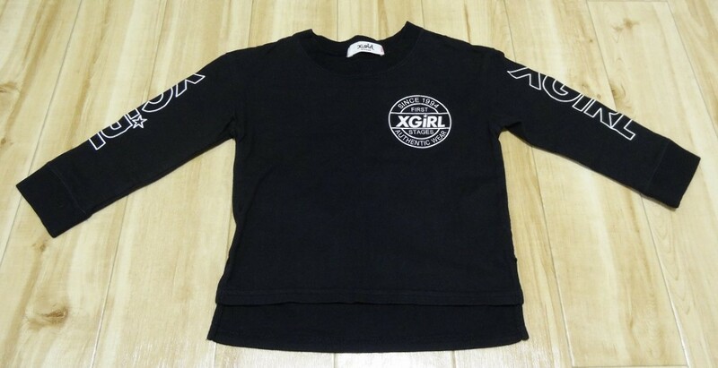◆ X-girl stages エックスガール 長そで Tシャツ ブラック ◆ ロゴプリント サイズ 100 黒 綿100% 子供服 ◆ USED ◆