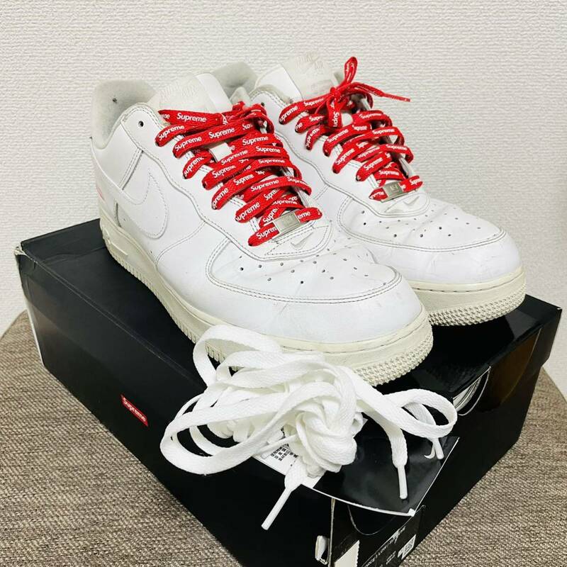 Supreme Nike Air Force 1 Low White Red 30cm 白 赤 ホワイト レッド ナイキ エアフォースワン ロー ボックスロゴ タグ付き ケース付き