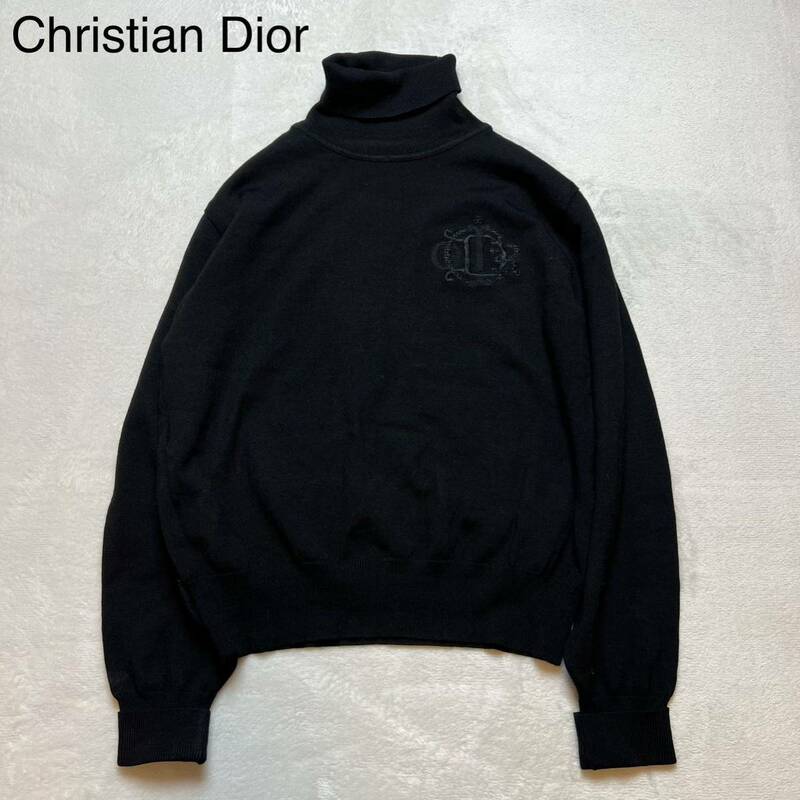 Christian Dior タートルネック ロゴ刺繍 ニット ブラック 黒