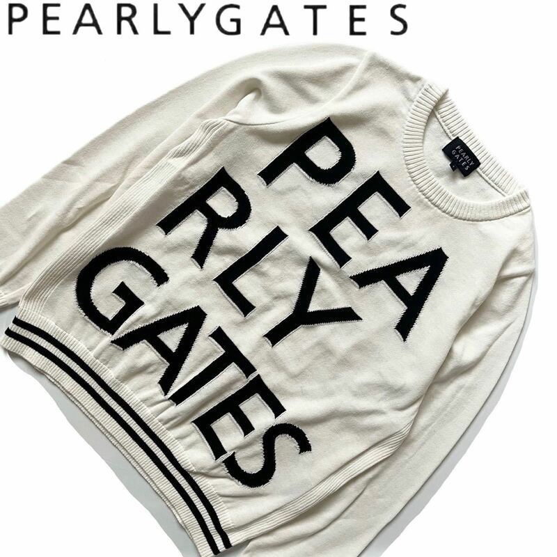 【送料無料】Pearly Gates パーリーゲイツ　ニット　セーター　ロゴ　レディース　1 M ホワイト　白