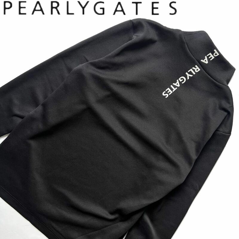【送料無料】Pearly Gates パーリーゲイツ　モックネック　ロゴ　長袖シャツ　メンズ　ハイネック　ゴルフ　近年モデル　5 L ブラック　黒