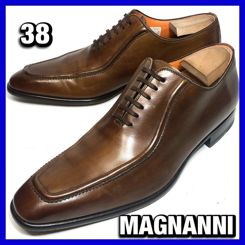 管理S5■MAGNANNI 38 Uチップ ホールカット マグナーニ 10753 スペイン製 革靴 レザー シューズ 本革 中古*AF181