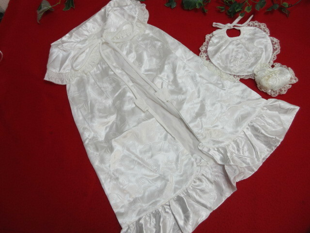 クリOH7509(8) 未使用　セレモニードレス ベビードレス３点セット 日本製 お宮参り用　ドレス/スタイ/お守り袋