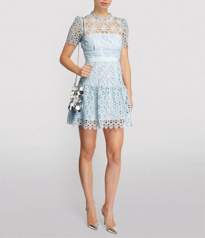 セルフポートレイト Self-Portrait ワンピース ギピュール レース ライトブルー 刺繍 US4 UK8 サイズ M 未使用品 Guipure Lace Mini Dress 