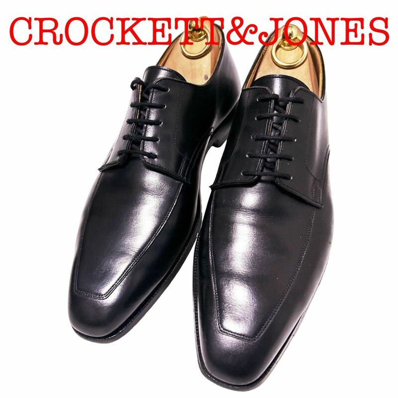 249.CROCKETT&JONES クロケットアンドジョーンズ Uチップ Vチップ レザーシューズ 革靴 ビジネスシューズ 別注品 ブラック 7E