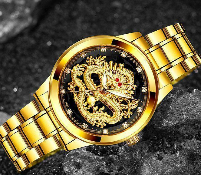 【腕時計】645 新品 ドラゴン スタイル メンズ ラグジュアリー ゴールド