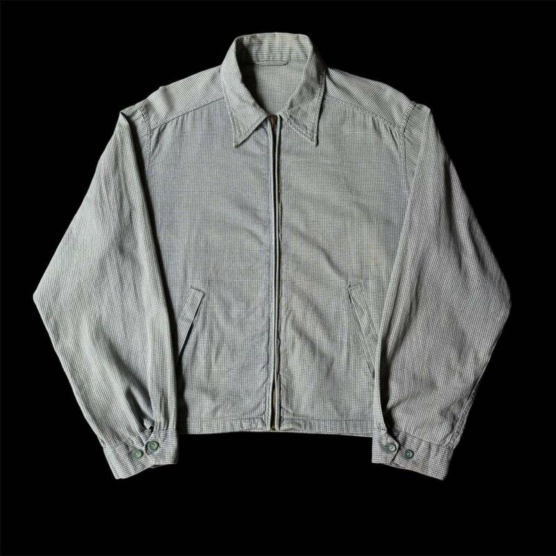 40s〜50s Brentwood Cotton Houndstooth Sports Jacket Zip Blouson 40年代 50年代 コットン 千鳥格子 スポーツジャケット Crownバネ