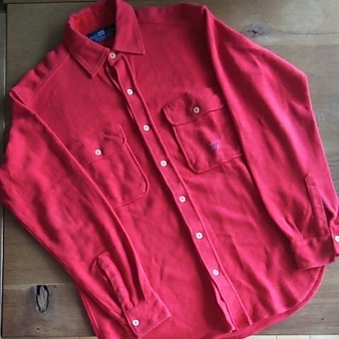 s607 上質品格 ■Henry Cotton's■ ヘンリーコットンズ レナウン 日本製 厚手長袖シャツ 生成 伸縮 赤系 身幅55 着丈79 表記S、Mの方にも