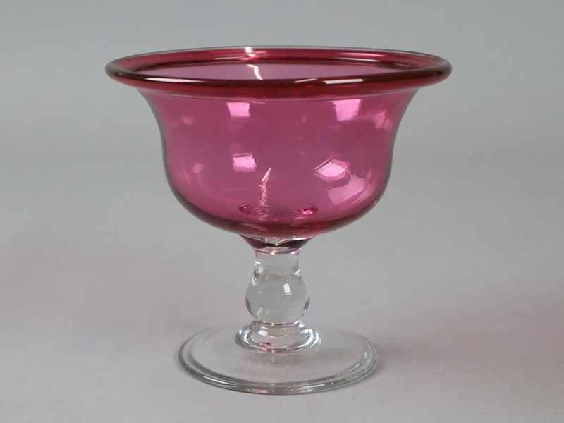 ウランガラス アンティークガラスコンポート ピンク 氷皿 高杯 アイスクリーム 細密細工 古美術品[c123]