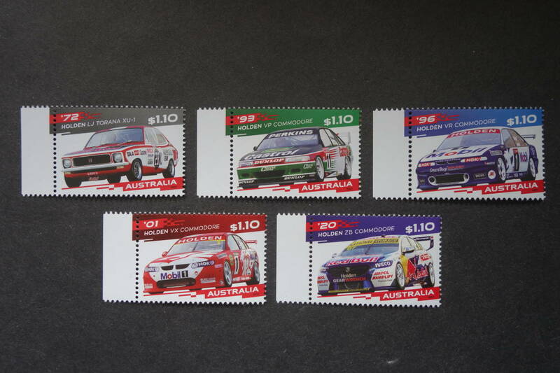 外国切手： オーストラリア切手「ホールデンのレーシングカー」 5種完 未使用