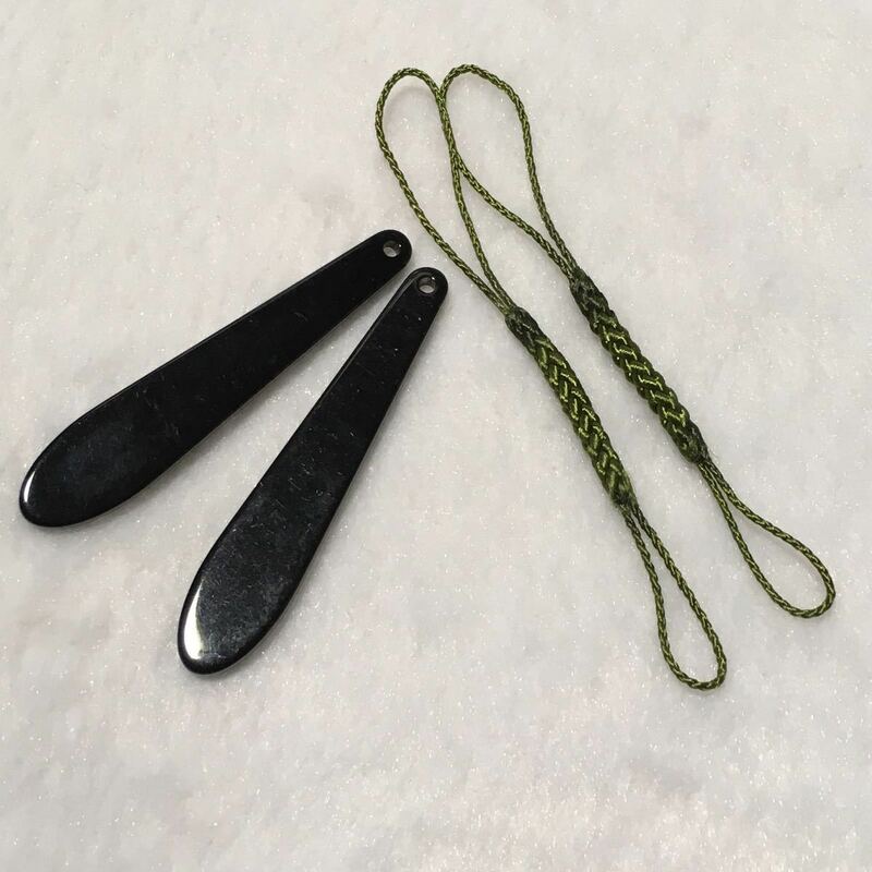 (送料無料)帯飾りプレート&根付け紐　2本ずつセット(ブラックプレート&深緑紐)