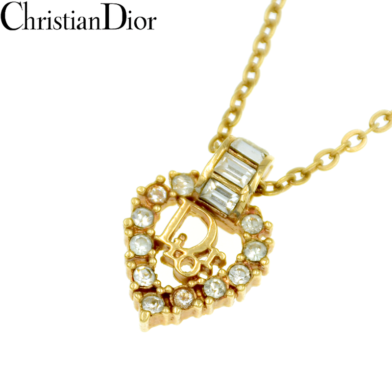 Christian Dior クリスチャンディオール ハート ロゴ ラインストーン ネックレス ゴールド【A02372】