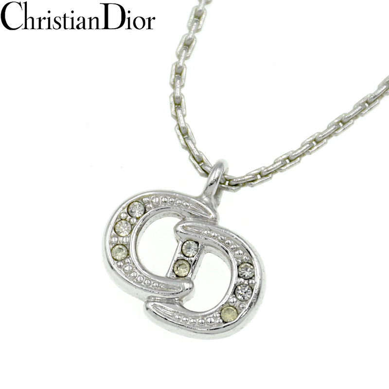 Christian Dior クリスチャンディオール CDロゴ ラインストーン ネックレス シルバー【A02370】