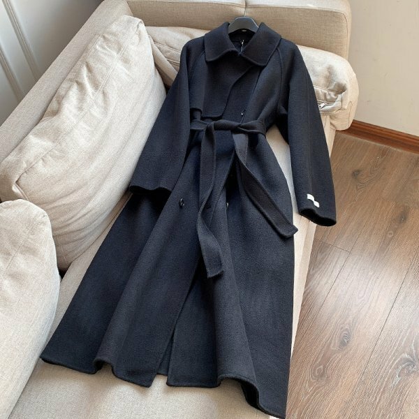 新品暖かレディース100％ウールコート両面ウールジャケットモッズコート黒