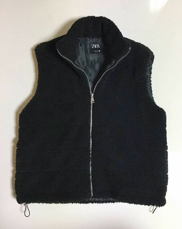 ZARA ボア ハイネック フリース ベスト 新品 XL BLACK ザラ boa fleece vest ブラック 黒 ボア フリース ジップ zip